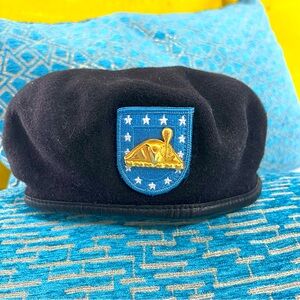 Vintage USA Army Black Beret Hat Cap Jensen Apparel Garrison Collection 100 Wool
